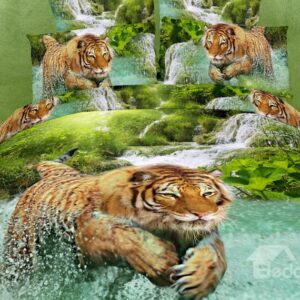 Tiger in Water Animal Print 4 Piece Bedding Sets