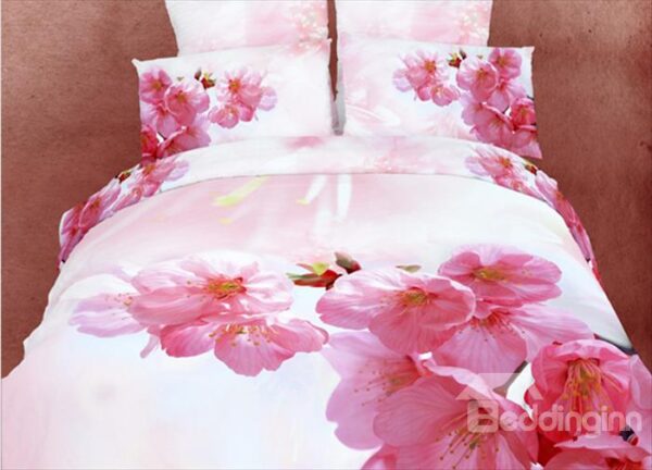 Lovely Pink Plum Blossom Print 4 Piece Bedding Sets/Duvet Cover Sets