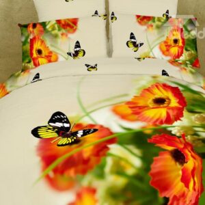 Little Red Flower with Butterfly Print 4 Piece Bedding Sets/Duvet Cover Sets