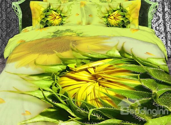 Splendid Sunflower Print 4 Piece Bedding Sets/Duvet Cover Sets