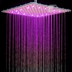 Luxury 16 Inches New Arrival LED Rainfall Shower Head Faucet Changing Colors by Temperature