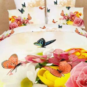 New Arrival Butterfly in the Flowers 4 Piece Bedding Sets/Duvet Cover Set