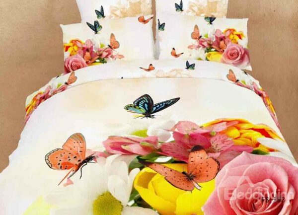 New Arrival Butterfly in the Flowers 4 Piece Bedding Sets/Duvet Cover Set