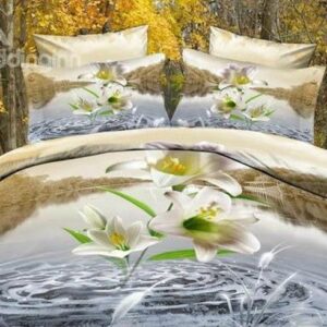 New Arrival Active Printing Lily in Water 4 Piece Bedding Sets/Duvet Cover Set