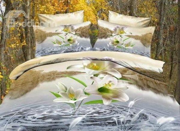 New Arrival Active Printing Lily in Water 4 Piece Bedding Sets/Duvet Cover Set