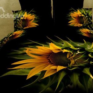 New Arrival High Quality 100% Cotton Blooming Sunflower 4 Piece Bedding Sets