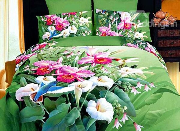 New Arrival Multicoloured Flowers 4 Piece Cotton Bedding Sets
