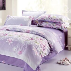Sweet Rose and Lily Blossom 4 Piece Purple Bedding Sets