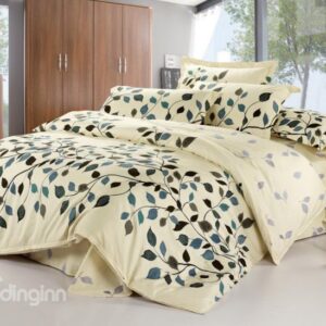 Graceful Leaves 100% Cotton Drill 4 Piece Light Beige Bedding Sets