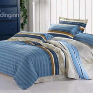 New Arrival 4 Piece Elegant 100% Cotton Stripe Style Bedding Sets
