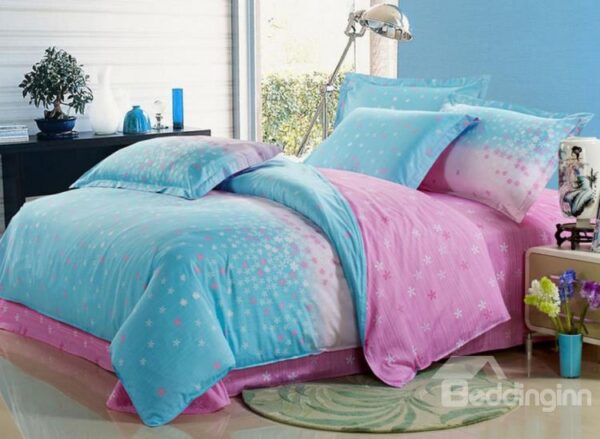 Lovely Light Pink and Blue 4 Piece Floral Active Print Bedding Sets