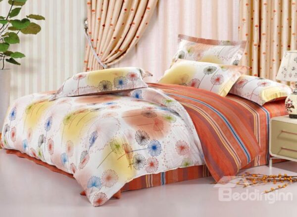 New Arrival Colorful Dandelion Print European style 4 Piece Bedding Sets