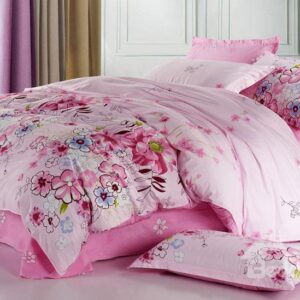 Best Selling 4 Piece Romantic Pink Floral Printed Bedding Sets