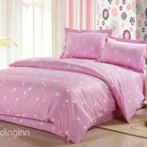 Sweet 100% Cotton Music Note Print Pink 4 Piece Bedding Sets