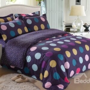 100% Cotton Colorful Dots Print Purple 4 Piece Bedding Sets