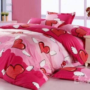 New Arrival Cute Heart Style Comfortable 4 Piece Bedding Sets