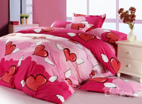 New Arrival Cute Heart Style Comfortable 4 Piece Bedding Sets