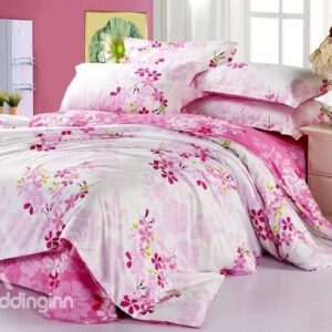 Best Selling Lovely Pink Flower Print 4 Piece Bedding Sets