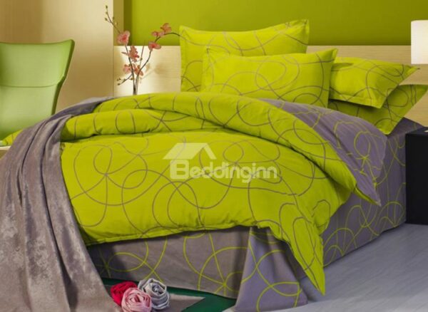 100% Cotton Green and Coffee Abstract Pattern 4 Piece Bedding Sets