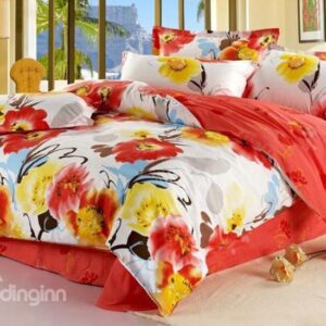 Gorgeous Chinese Style Flower Print 4 Piece Bedding Sets