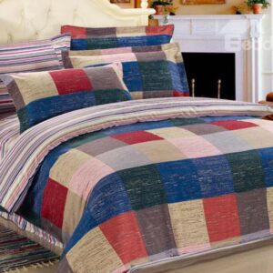 England Style with Plaid and Stripe 4 Piece Bedding Sets