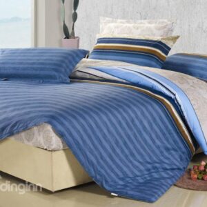 New Arrival 4 Piece Elegant 100% Cotton Stripe Style Fitted Sheet Bedding sets