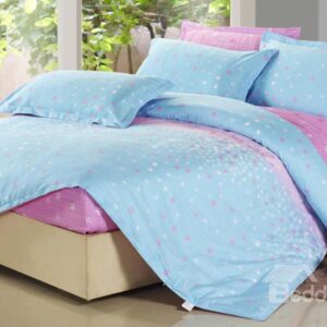 Lovely Light Pink and Blue 4 Piece Floral Active Print Fitted Sheet Bedding sets
