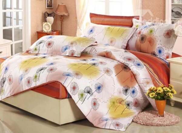 New Arrival Colorful Dandelion Print European style 4 Piece Fitted Sheet Bedding sets