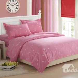 Sweet 100% Cotton Music Note Print Pink 4 Piece Fitted Sheet Bedding sets
