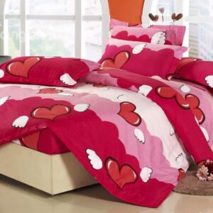 New Arrival Cute Heart Style Comfortable 4 Piece Discount Bedding sets With Fitted Sheet