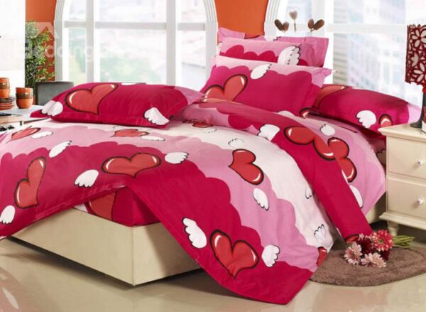 New Arrival Cute Heart Style Comfortable 4 Piece Discount Bedding sets With Fitted Sheet