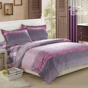 Top Grade 4 Piece Plaid and Acticve Printing Fitted Sheet Bedding sets