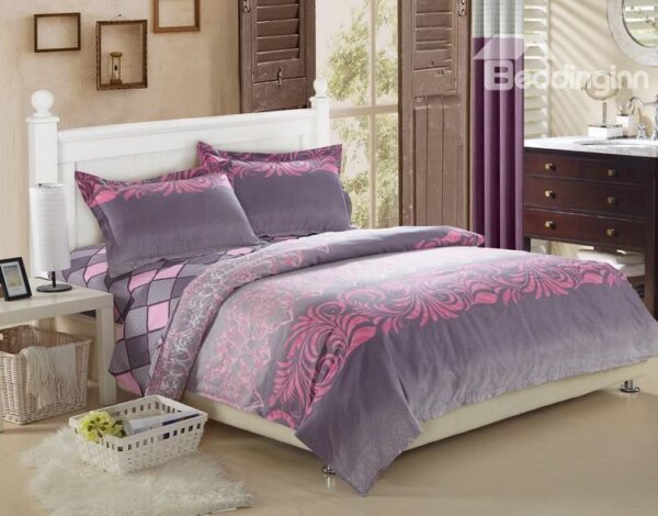Top Grade 4 Piece Plaid and Acticve Printing Fitted Sheet Bedding sets