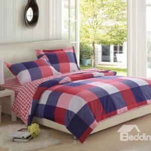 High Quality 100% Cotton Checked 4 Piece Fitted Sheet Bedding sets