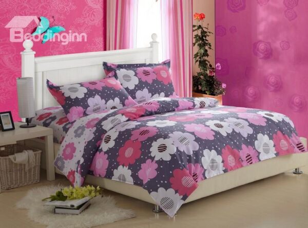 Superior Quality Current Floral Print 4 Piece Discount Bedding Sets