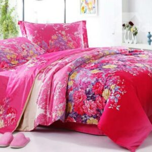 New Arrival 4 Piece Rose with Flower Print Bedding Sets