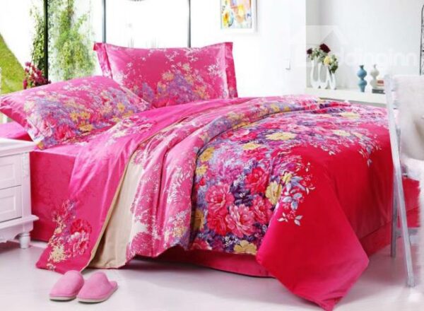 New Arrival 4 Piece Rose with Flower Print Bedding Sets