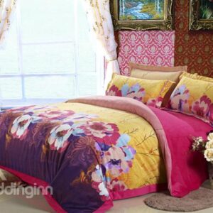 Large Flowers Print Comfortable Sandedcloth 4 Piece Bedding Sets
