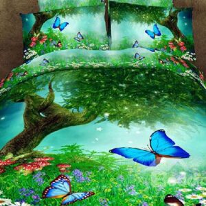Beautiful Flowers and Butterflies Print 4 Piece Polyester Bedding Sets