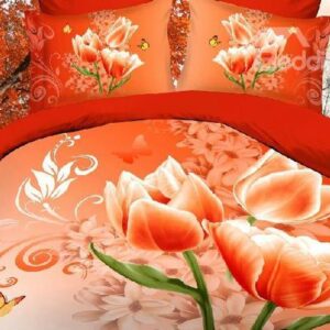 Magnolia Flowers Print 4 Piece 3D Polyester Duvet Cover Sets