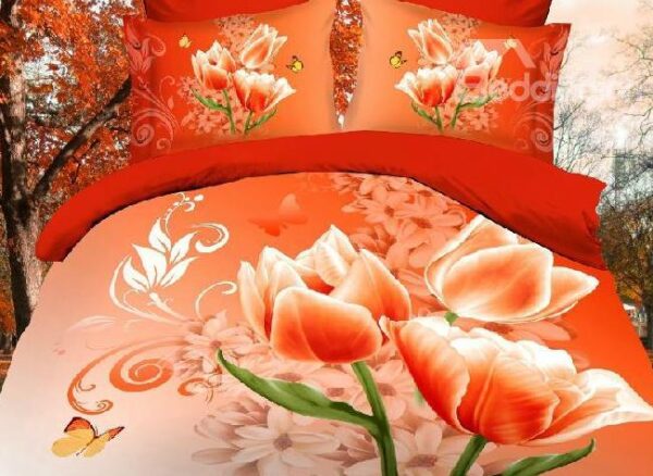 Magnolia Flowers Print 4 Piece 3D Polyester Duvet Cover Sets