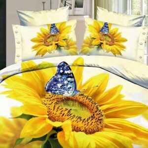 New Arrival High Quality 100% Cotton Butterfly Loving Sunflower 4 Piece Bedding Sets/Duvet Cover Sets