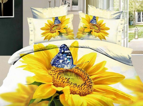 New Arrival High Quality 100% Cotton Butterfly Loving Sunflower 4 Piece Bedding Sets/Duvet Cover Sets