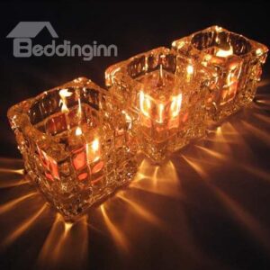 New Arrival 3-Pieces Crystal Glass Checkered Candle Holder