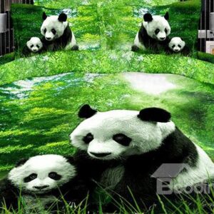 New Arrival 100% Cotton Panda Eating Green Tender Grass 4 Piece Bedding Sets/Duvet Cover Sets