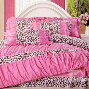 Best Selling Leopard Print with Lace Pink 4 Piece Cotton Bedding Sets