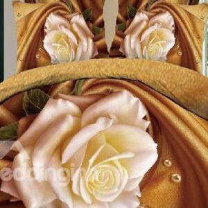 100% Cotton Cream Blooming Flowers 4-Piece Duvet Cover Sets