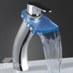 Fashional Single Handle Waterfall LED Temperature Control Luminous Bathroom&Kitchen Faucet
