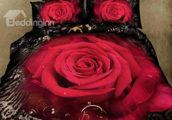 New Arrival High Quality 100% Cotton Blooming Rose 4 Piece Bedding Sets/Duvet Cover Sets