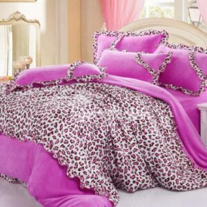 New Arrival Thicken Coralon Leopard Pink 4 Piece Bedding Sets/Duvet Cover Sets